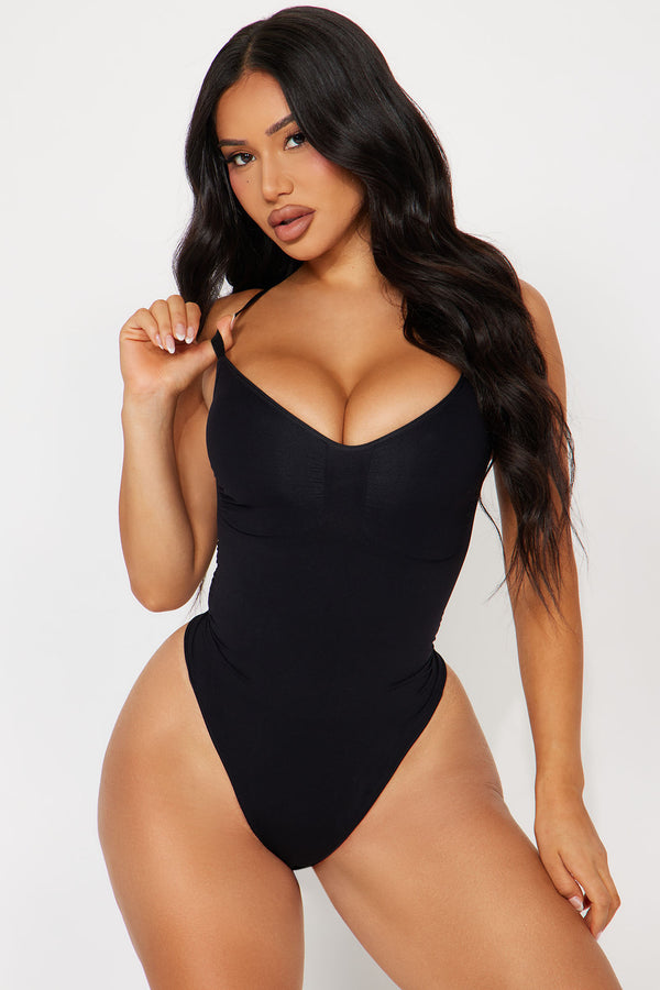 Fashion Nova Nova Sculpt Compression Thong Shapewear Bodysuit - Black