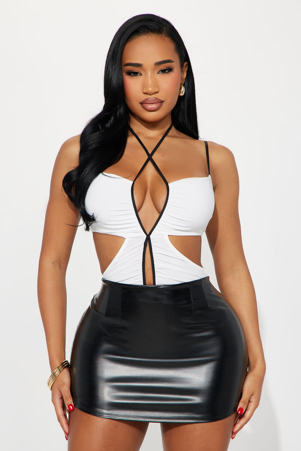 Fashion Nova Off The Hook Ruched Cut Out Bodysuit - White