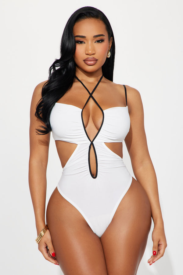 Fashion Nova Off The Hook Ruched Cut Out Bodysuit - White