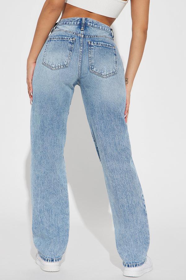 Fashion Nova Only One Non Stretch Ripped Straight Leg Jean - Medium Wash