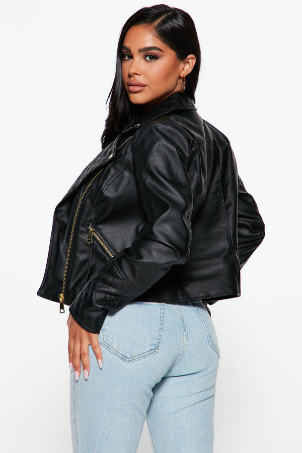 Fashion Nova Out For A Ride Vegan Leather Moto Jacket - Black