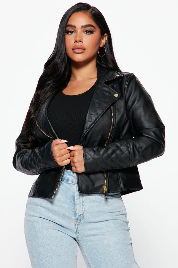Fashion Nova Out For A Ride Vegan Leather Moto Jacket - Black