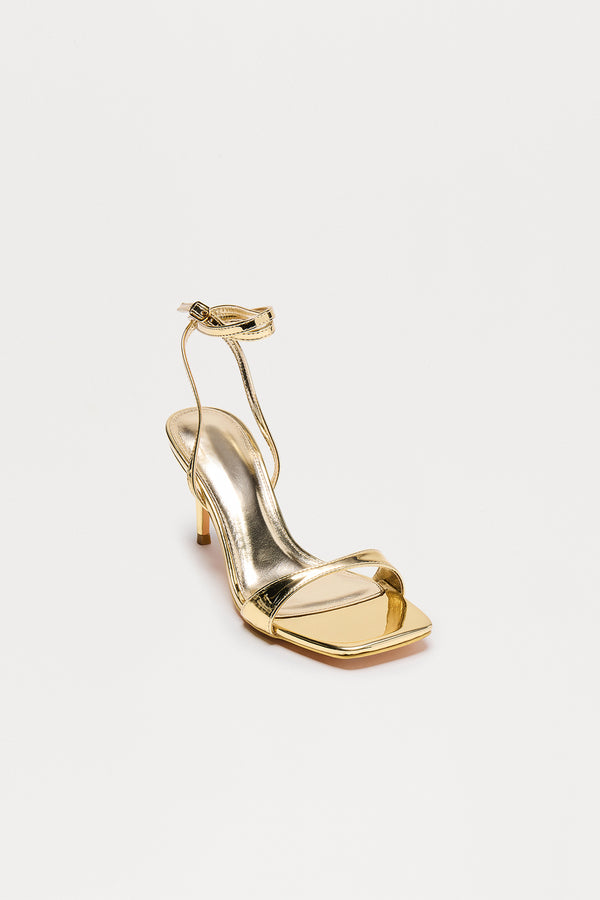 Fashion Nova Pandora Square Toe Ankle Strap Heels - Gold