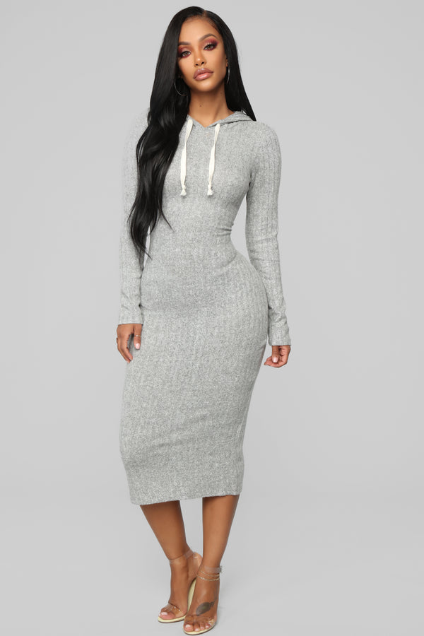 Fashion Nova Play By Play Hoodie Dress - Heather Grey