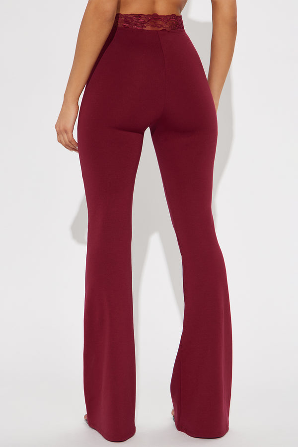 Fashion Nova Playing Fair V Waist Flare Pant - Burgundy