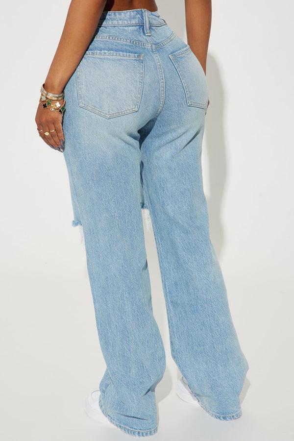 Fashion Nova Playing Games Ripped Straight Leg Jeans - Medium Wash