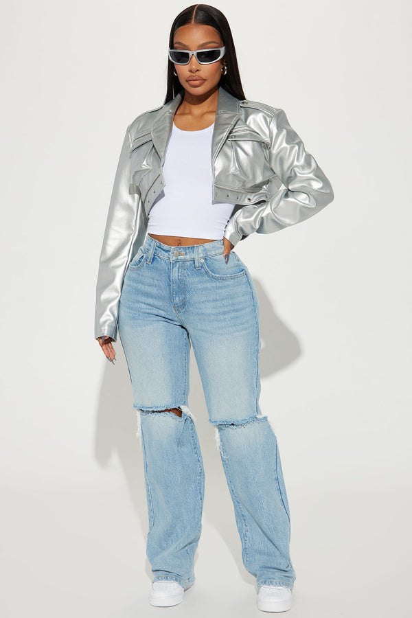 Fashion Nova Playing Games Ripped Straight Leg Jeans - Medium Wash