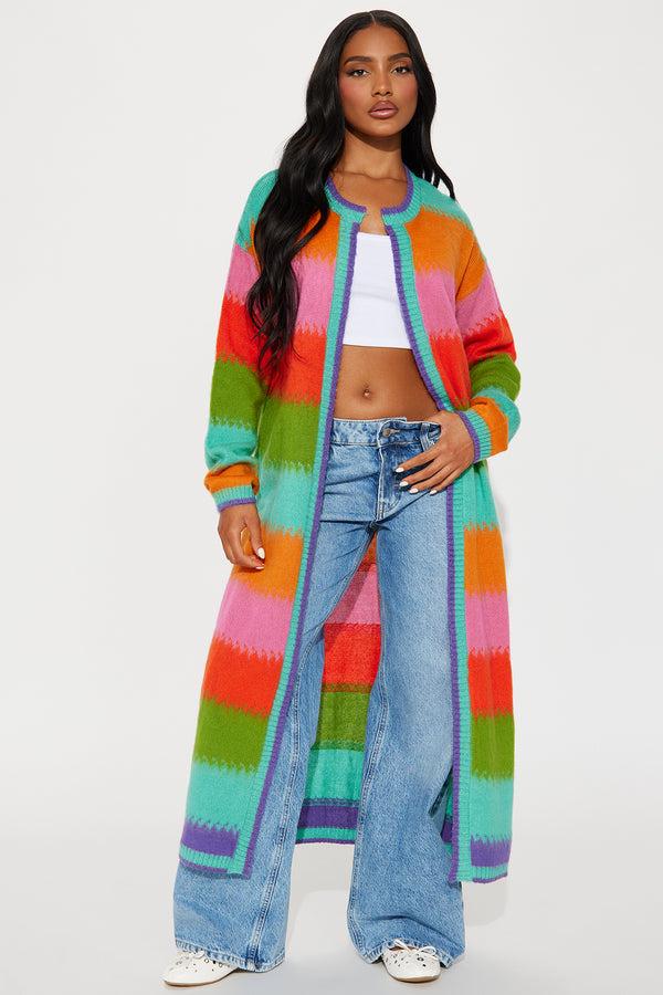 Fashion Nova Poppy Striped Long Cardigan - Multi Color