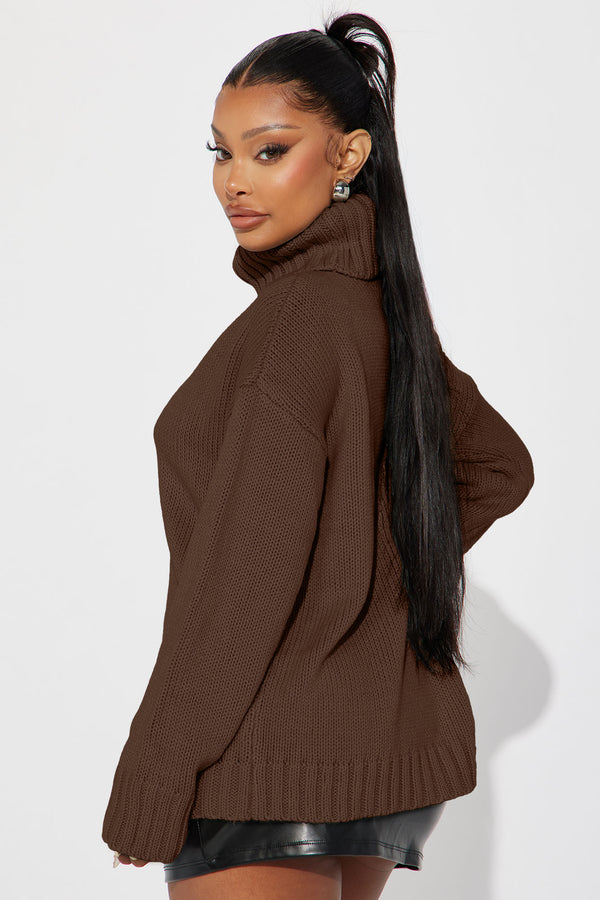 Fashion Nova Positive Energy Turtleneck Sweater - Chocolate