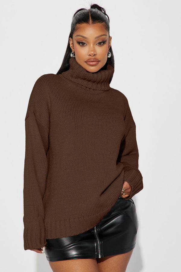 Fashion Nova Positive Energy Turtleneck Sweater - Chocolate