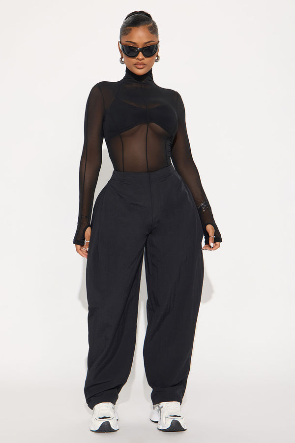 Fashion Nova Power Mesh Mock Neck Long Sleeve Top - Black