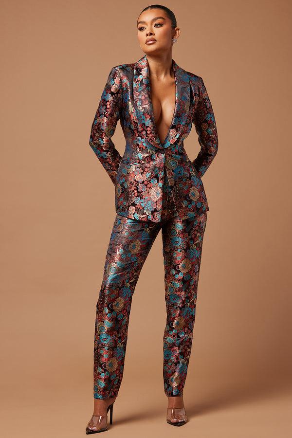 Fashion Nova Pretty In Pink Embroidered Suit Set - Black