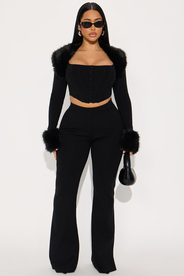 Fashion Nova Pure Intentions Fur Trim Sweater Pant Set - Black