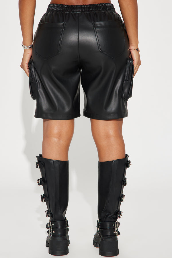 Fashion Nova Rebellious Faux Leather Bermuda Short - Black