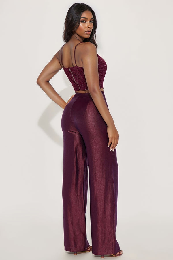 Fashion Nova Reflected In Your Eyes Embellished Pant Set - Burgundy