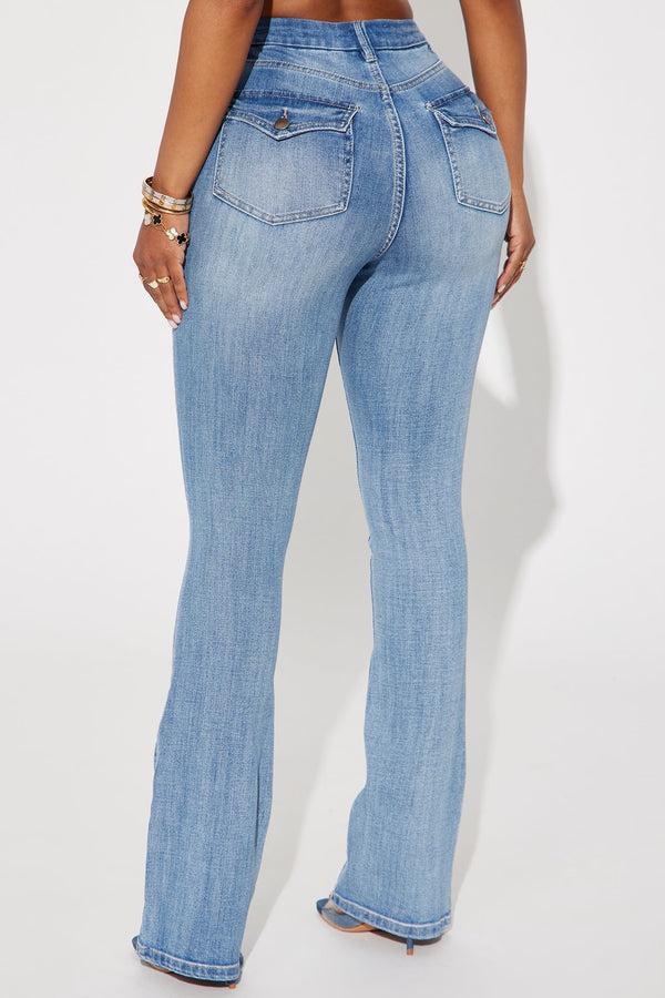 Fashion Nova Right On Time Stretch Bootcut Jean - Medium Wash