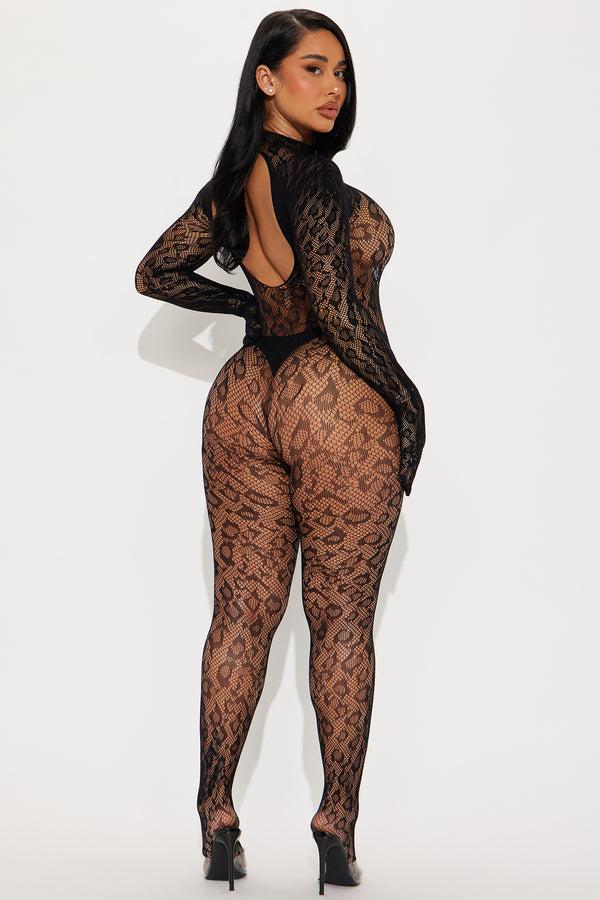 Fashion Nova Sasha Jumpsuit Fishnet Bodystocking - Black
