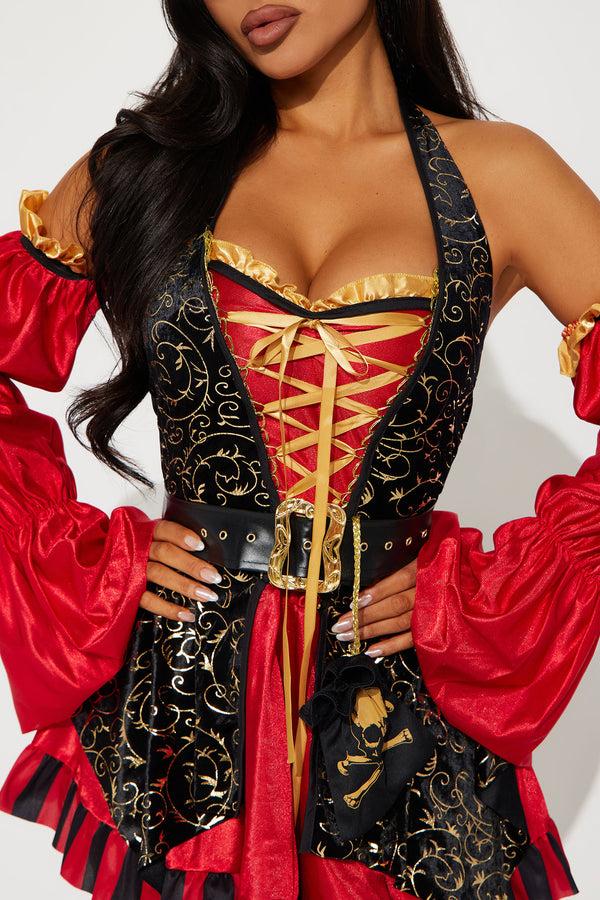 Fashion Nova Sassy Pirate Overseas 5 Piece Costume Set - Black/Red