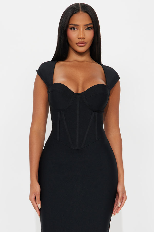 Fashion Nova Sculpted Energy Corset Bandage Midi Dress - Black