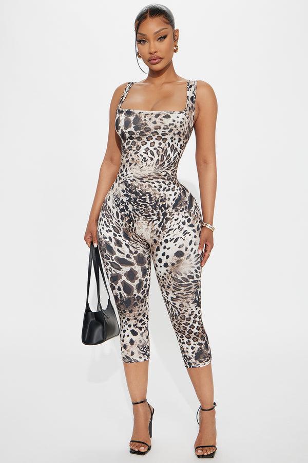 Fashion Nova Seductive Mode Leopard Print Capri Jumpsuit - Brown/combo