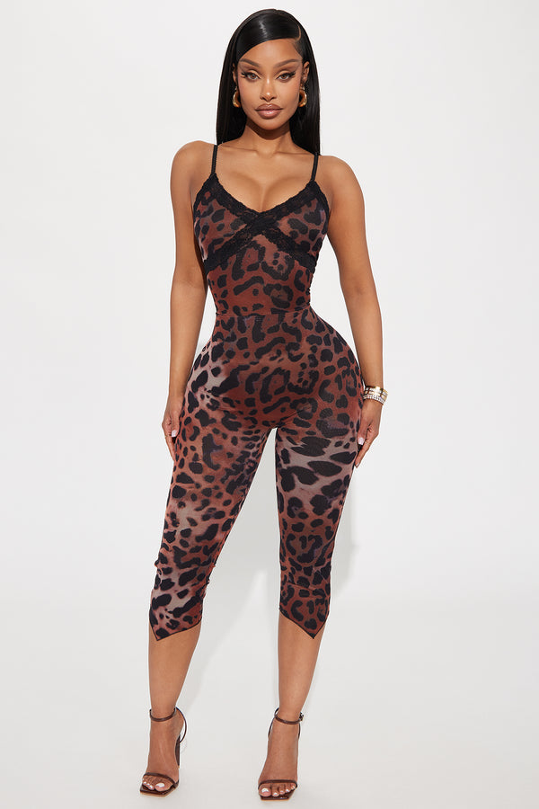 Fashion Nova She's Been Spotted Capri Jumpsuit - Brown/combo