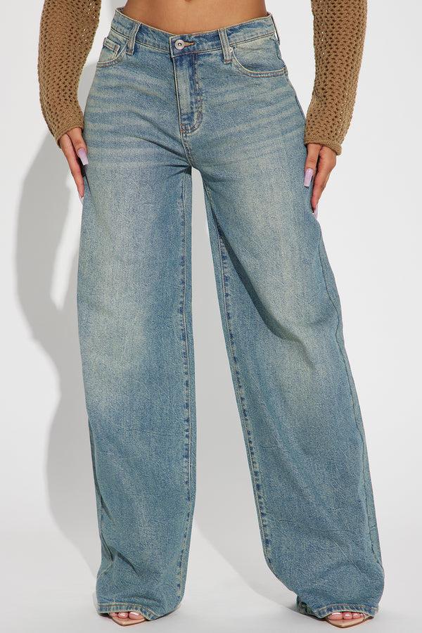 Fashion Nova Shock And Awe Vintage Tinted Baggy Jeans - Vintage Blue Wash