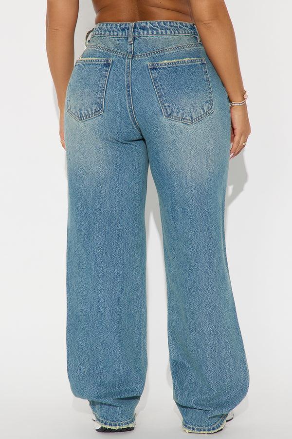 Fashion Nova Smart Move Ripped Straight Leg Jeans - Medium Wash