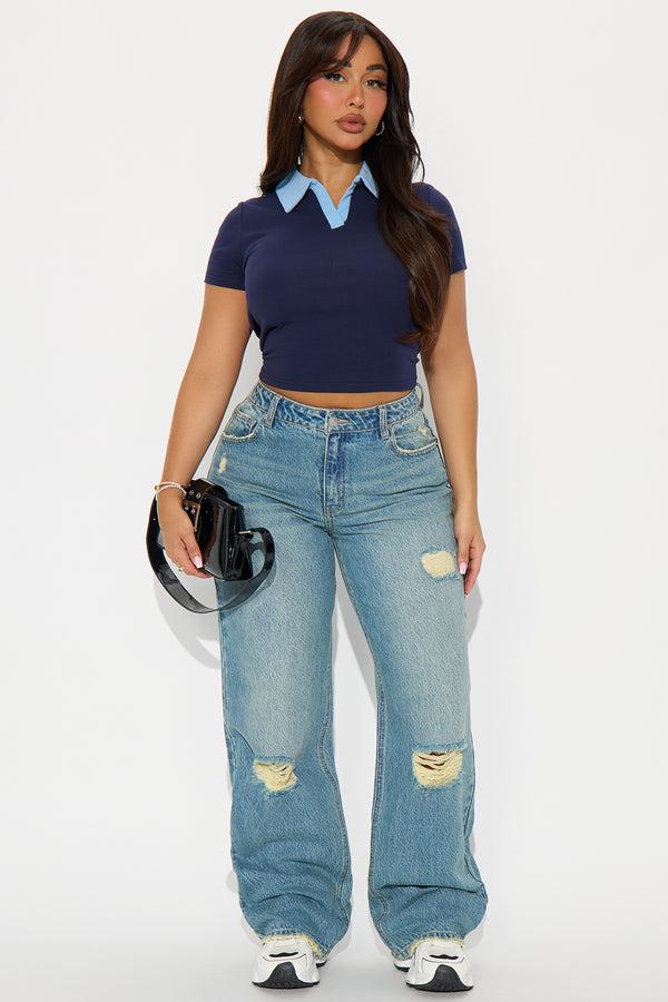 Fashion Nova Smart Move Ripped Straight Leg Jeans - Medium Wash