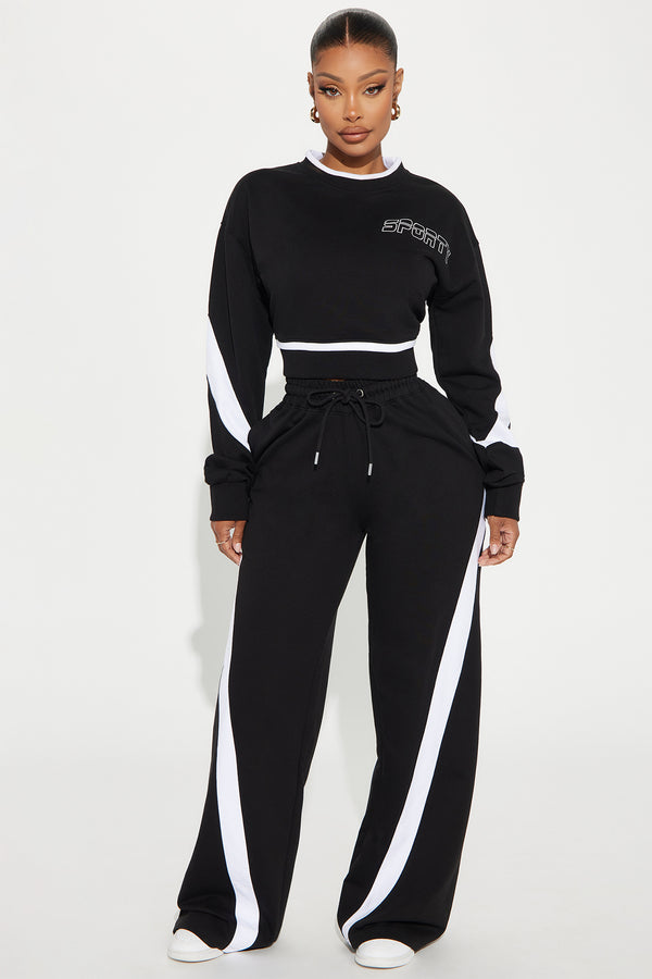 Fashion Nova Sporty And Flirty Wide Leg Pant - Black/White