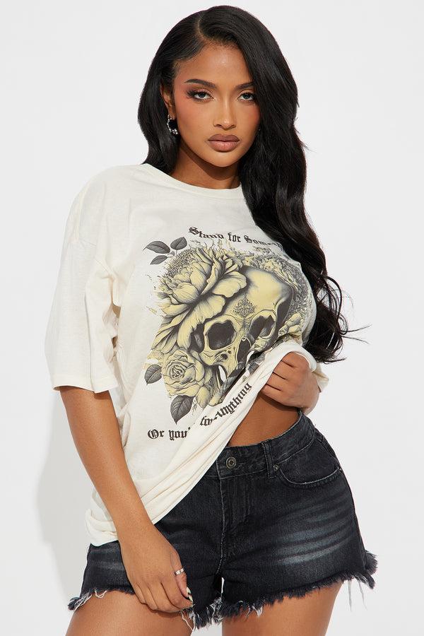 Fashion Nova Stand For Something Skull Oversized Tee - Cream