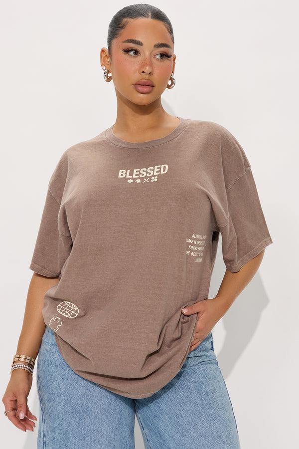 Fashion Nova Stay Blessed Washed Oversized Tee - Brown