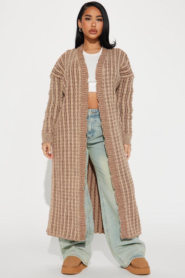 Fashion Nova Street Chic Washed Long Cardigan - Mocha/combo