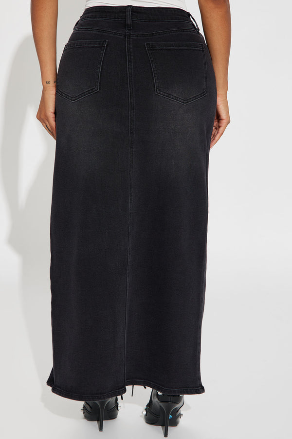Fashion Nova Talk About It Denim Slit Maxi Skirt - Black Wash