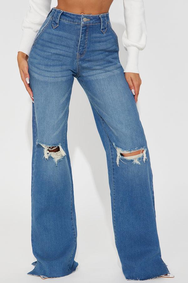 Fashion Nova Tall Doubling Down Ripped Flare Jeans - Medium Wash