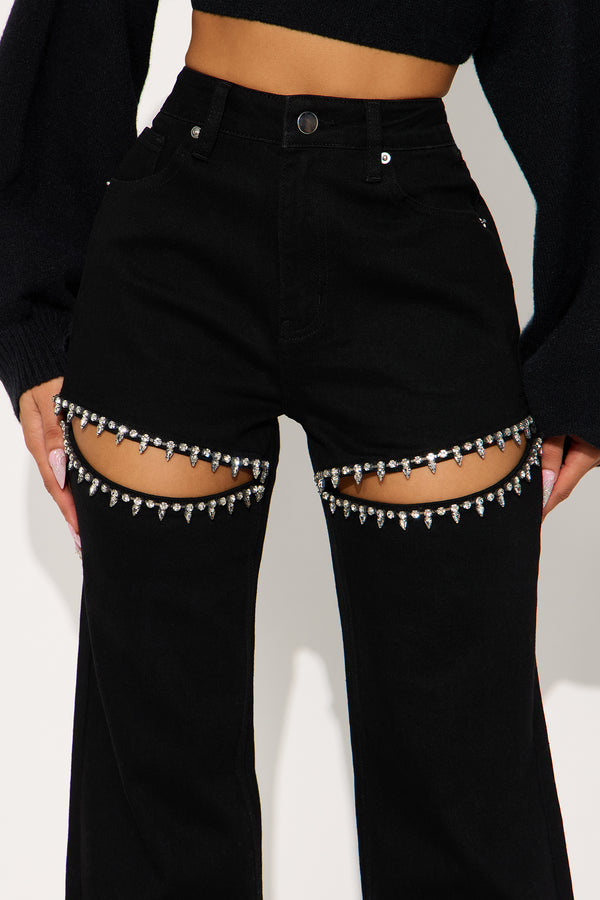 Fashion Nova Tall You Belong With Me Stretch Embellished Straight Leg Jeans - Black