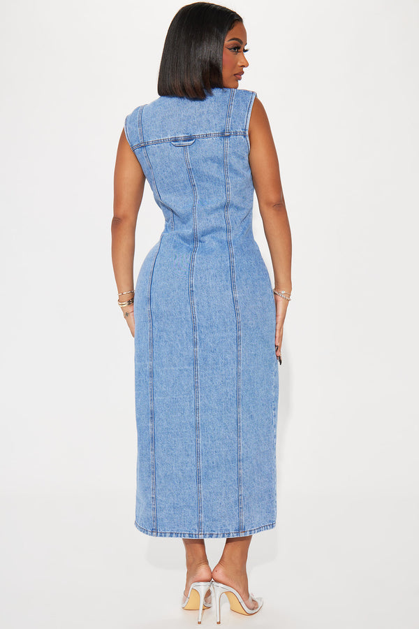 Fashion Nova Tallahassee Denim Maxi Dress - Medium Wash
