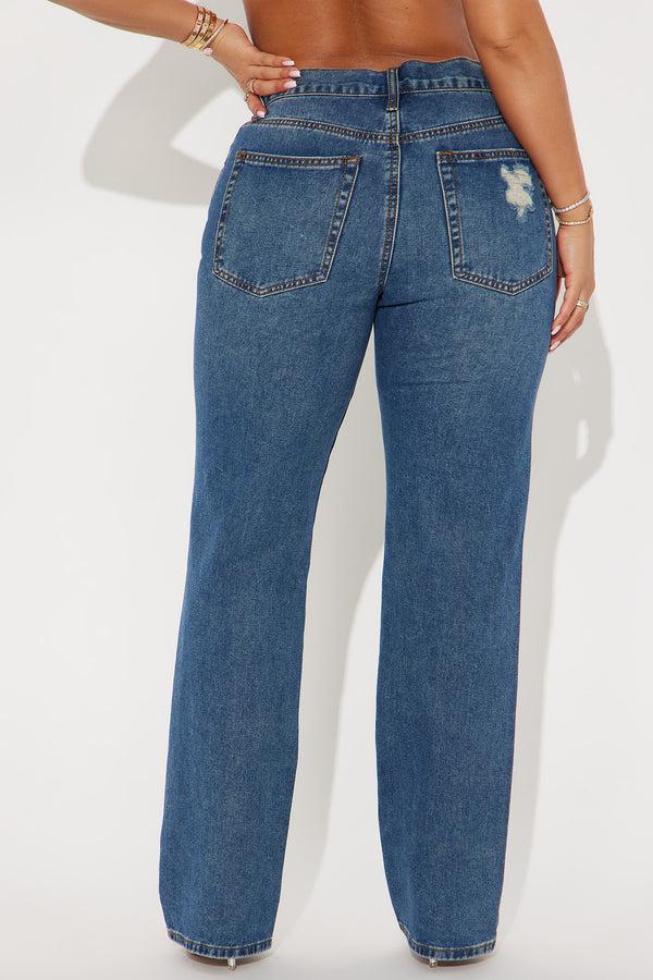 Fashion Nova Tapped In Non Stretch Distressed Straight Leg Jeans - Dark Wash