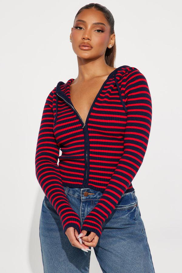 Fashion Nova The Cutest Striped Ribbed Sweater - Navy/combo
