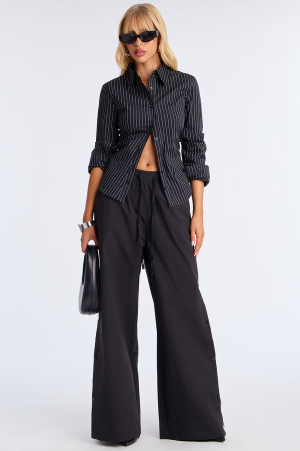 Fashion Nova Time Of My Life Pinstripe Poplin Shirt - Black/combo