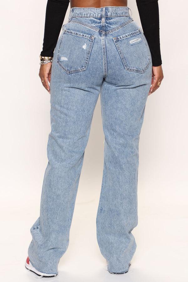 Fashion Nova Topanga 90's Ripped Straight Leg Jeans - Medium Wash