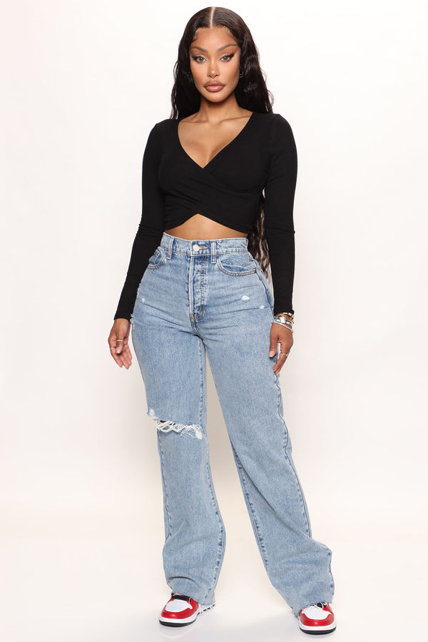 Fashion Nova Topanga 90's Ripped Straight Leg Jeans - Medium Wash