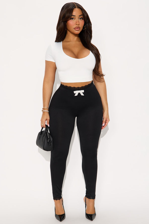 Fashion Nova Valentina Solid Lace Trim Legging - Black