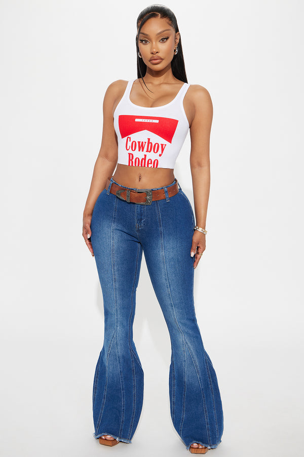 Fashion Nova Valley Girl Mid Rise Fray Hem Flare Jeans - Dark Wash