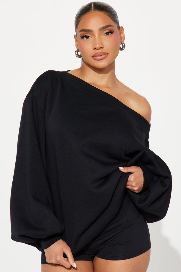Fashion Nova Vera Off Shoulder Oversized Sweatshirt - Black