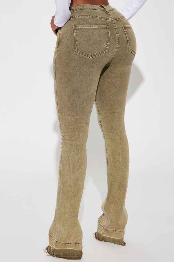 Fashion Nova Verdant High Rise Stretch Flare Jeans - Olive