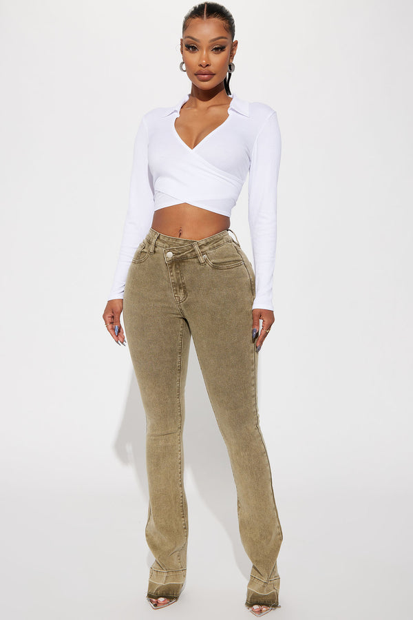 Fashion Nova Verdant High Rise Stretch Flare Jeans - Olive