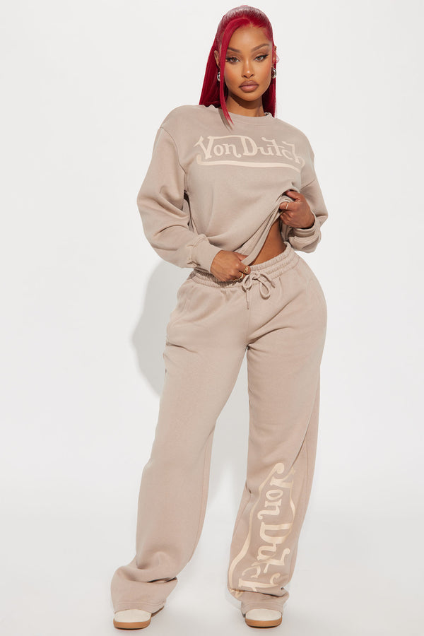 Fashion Nova Von Dutch Distressed Wide Leg Pant - Taupe