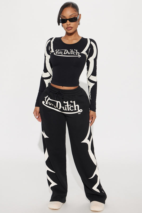 Fashion Nova Von Dutch Trendy Wide Leg Pant - Black/White