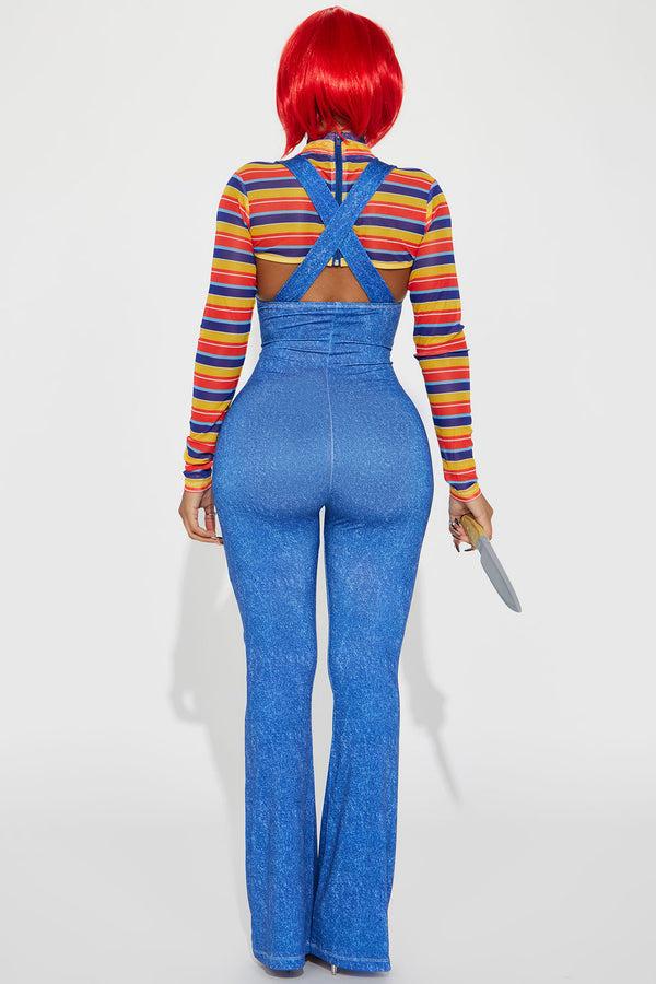 Fashion Nova Wanna Play Evil Doll Jumpsuit 4 Piece Costume Set - Multi Color