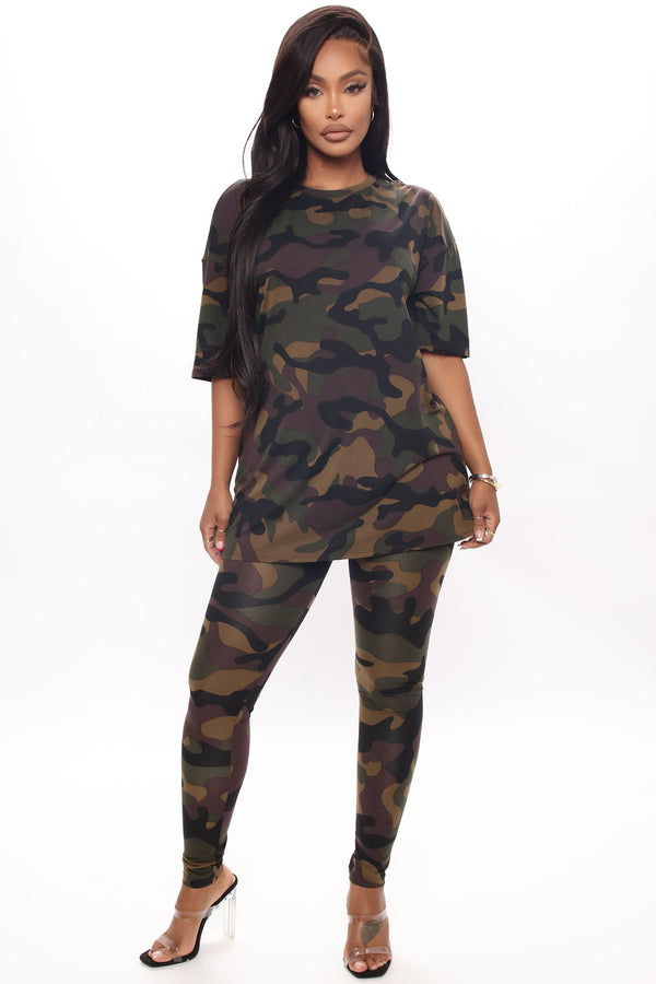 Fashion Nova Weekend Vibes Camo Legging Set - Brown/combo